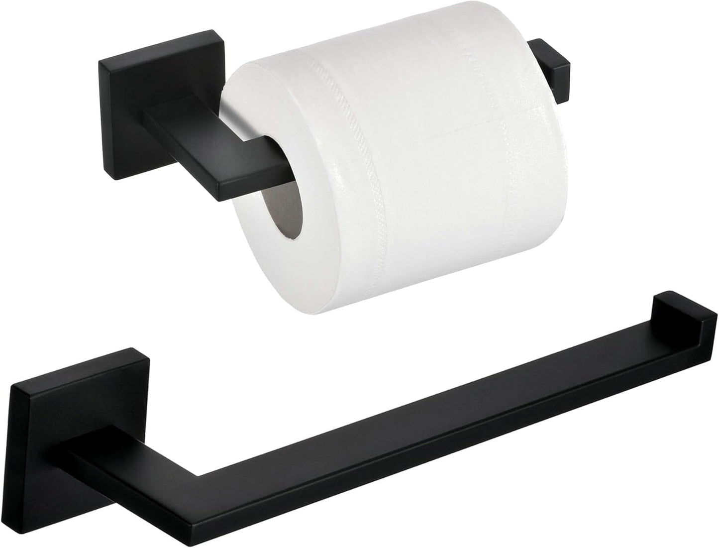 Matte Black Bathroom Accessories Hardware Set 2 Pieces, Toilet Paper Holder + Hand Towel Holder, Wall Mounted Towel Ring Towel Bar, SUS304 Stainless Steel, SHUNLI