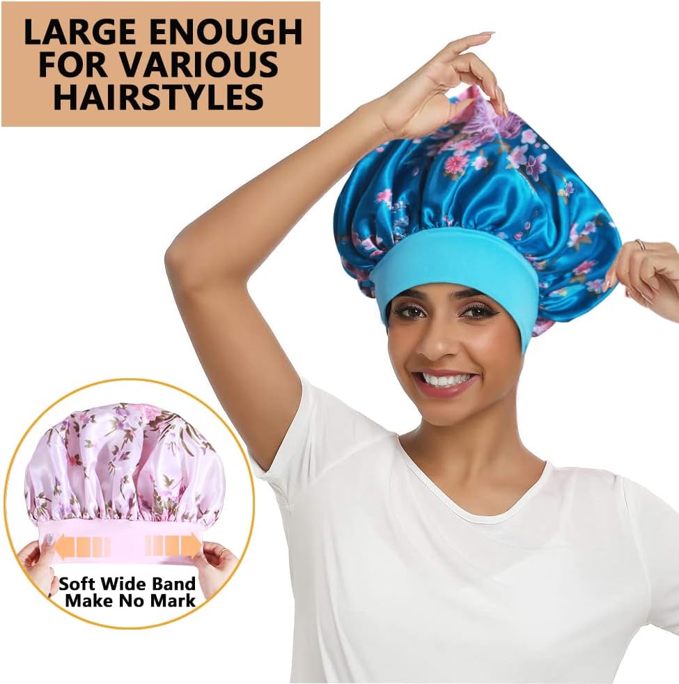 10PCS Satin Bonnets for Women Sleeping, Large Braids Bonnet Wide Band Hair Bonnets