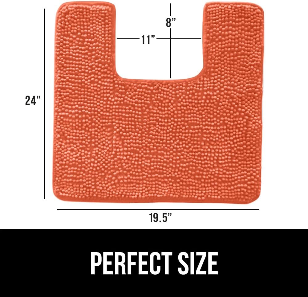 GORILLA GRIP Plush Absorbent Shaggy Chenille Bath Rug Mat for Square Toilet Base with Rubber Backing, Machine Washable Rugs, Soft Microfiber Contour Mats for Toilets, Bathroom Decor, Coral