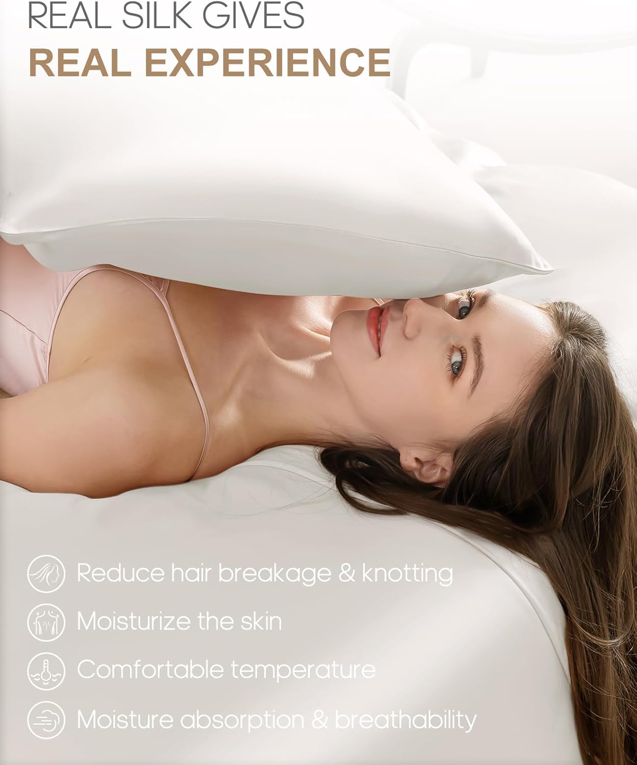 THXSILK 100% Pure Mulberry Silk Pillowcase for Hair and Skin, Upgraded Real 22 Momme Grade 6A+ Silk, Durable, Soft, Anti-Aging Silk Pillow Case (King 20"x36", White)