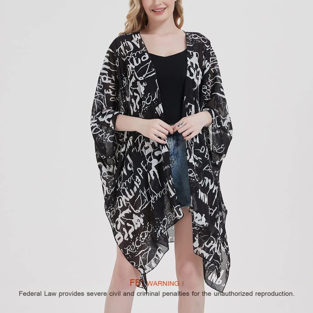 Women's Bohemian Floral Chiffon Beach Cover up Swimsuit Kimono Summer Swimwear Cardigans