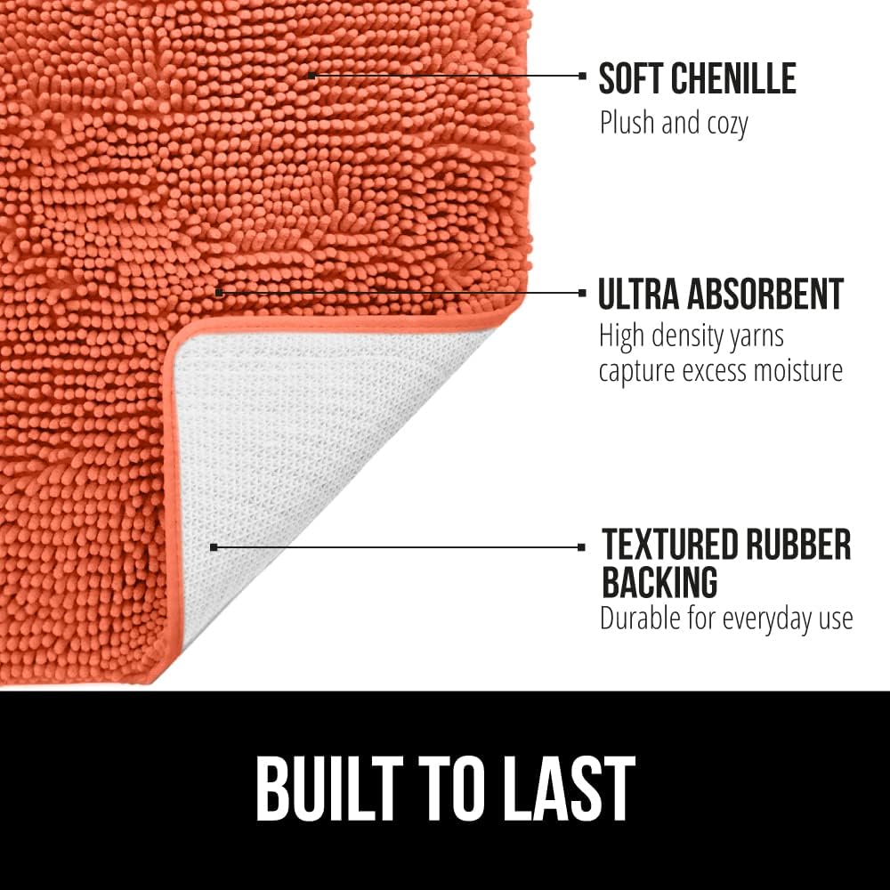 GORILLA GRIP Bath Rug Mat 60x24, Thick Soft Absorbent Chenille, Quick Dry Microfiber Mats, Rubber Backing Washable Shower Floor Rugs, Bathmat Runner, US Designed Bathroom Home Decor Accessories Coral