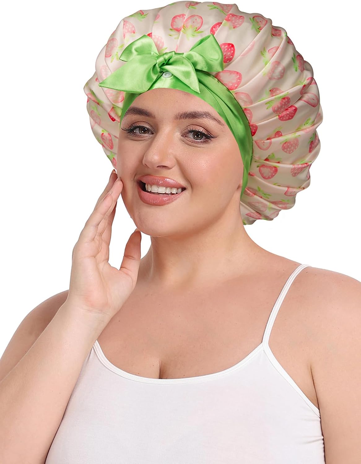 Pleated Silk Sleeping Bonnet with Eye Mask Double Layer Satin Hair Bonnets Sleep Cap for Curly Natural Hair