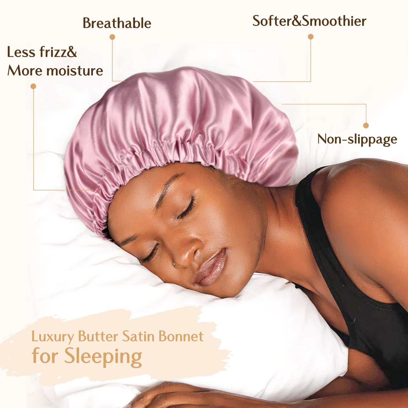 YANIBEST Adjustable Silk Bonnet Double Layer Satin Bonnet Hair Bonnet for Sleeping Bonnets for Women Hats Curly Natural Hair, Brown