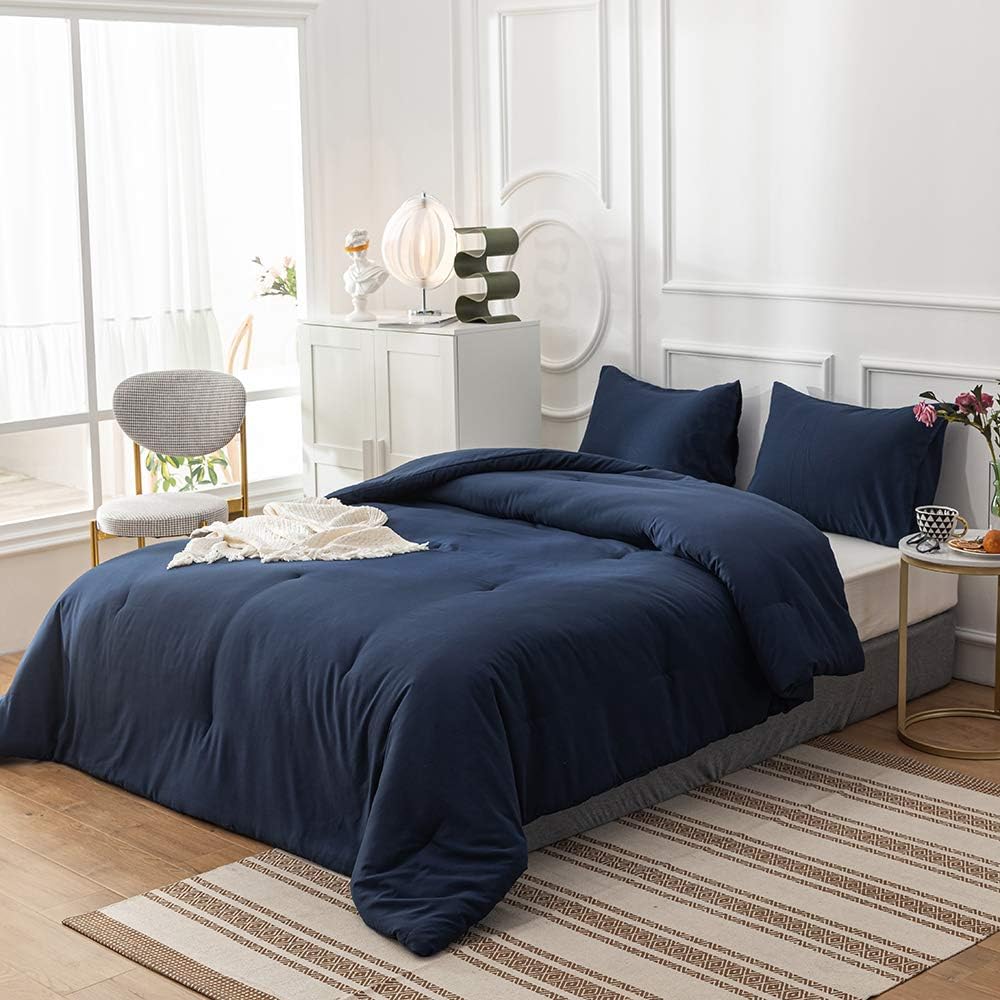 Cottonight Navy Blue Comforter Set California King Men Navy Bedding Set Dark Blue Comforter Set Breathable Soft Quilts Blanket Bedding Comforter Sets for Women Men Cal King Bed