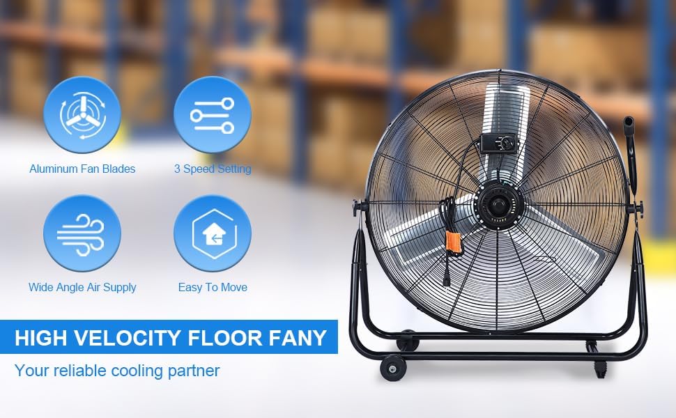 Simple Deluxe Dynamic 30-Inch Floor Fan with Roll Booster - Industrial-Grade Airflow, 360 Degree Adjustable Tilt, and Portable Design for Rapid Cooling and Flexible Air Circulation