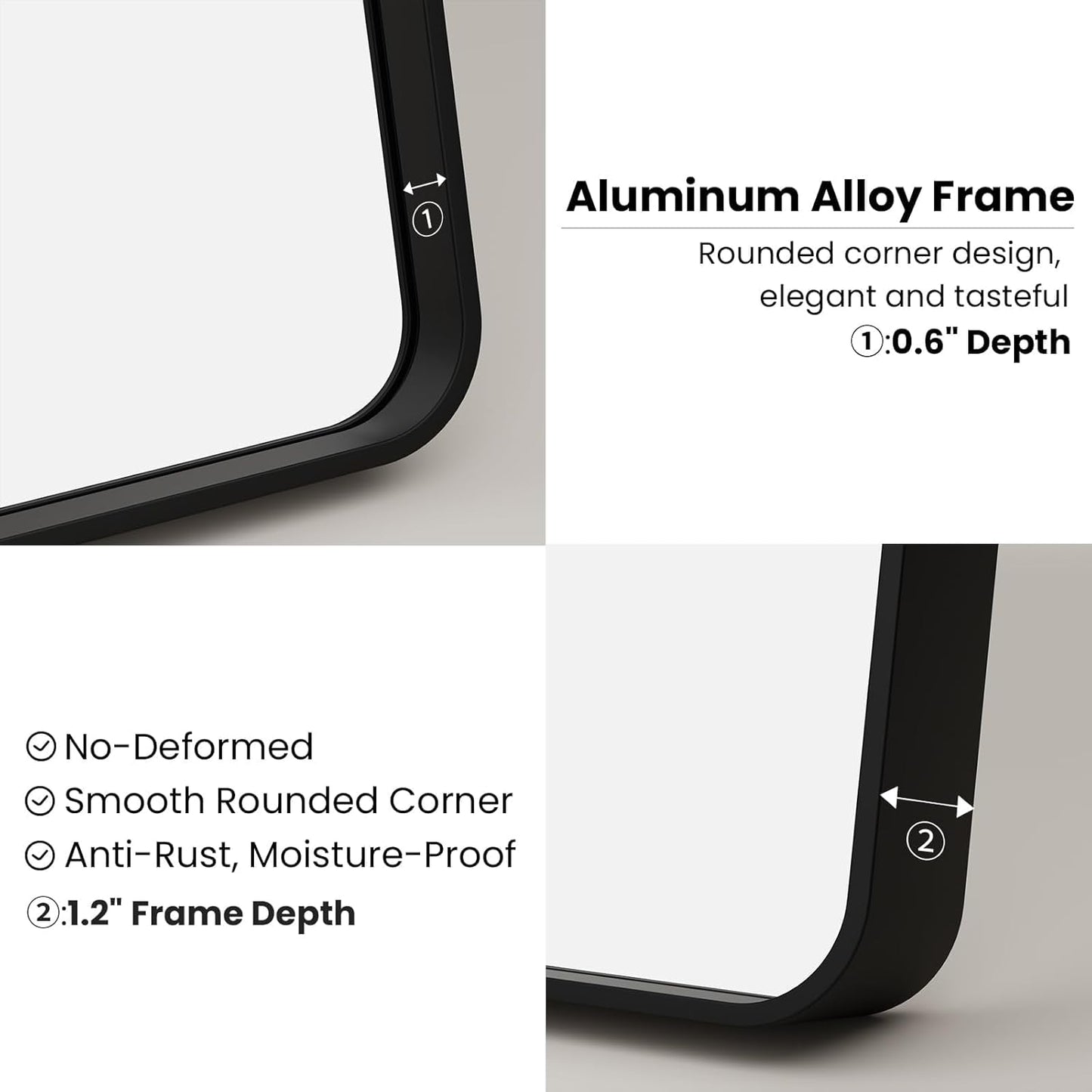 22x30 Inch Black Bathroom Mirror, Rounded Rectangle Matte Framed Wall Mounted Mirror, Bathroom Vanity Mirror, Tempered Glass, Anti-Rust, Horizontal/Vertical...