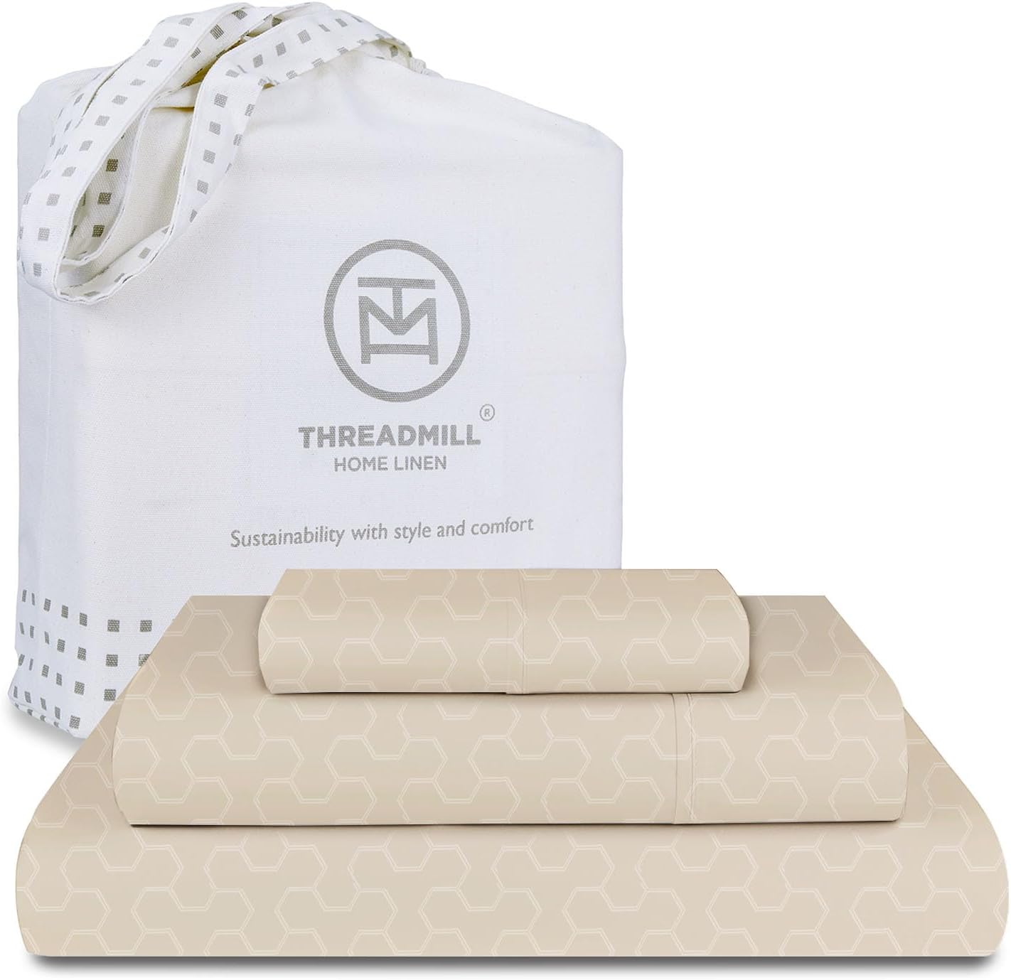 Threadmill 500TC Cotton Twin XL Sheet Set - Light Beige Floria, 3-Piece Bed Linen Set with 15" Deep Pocket, Damask Jacquard Sateen, Premium Soft Breathable Hotel-Style Sheets