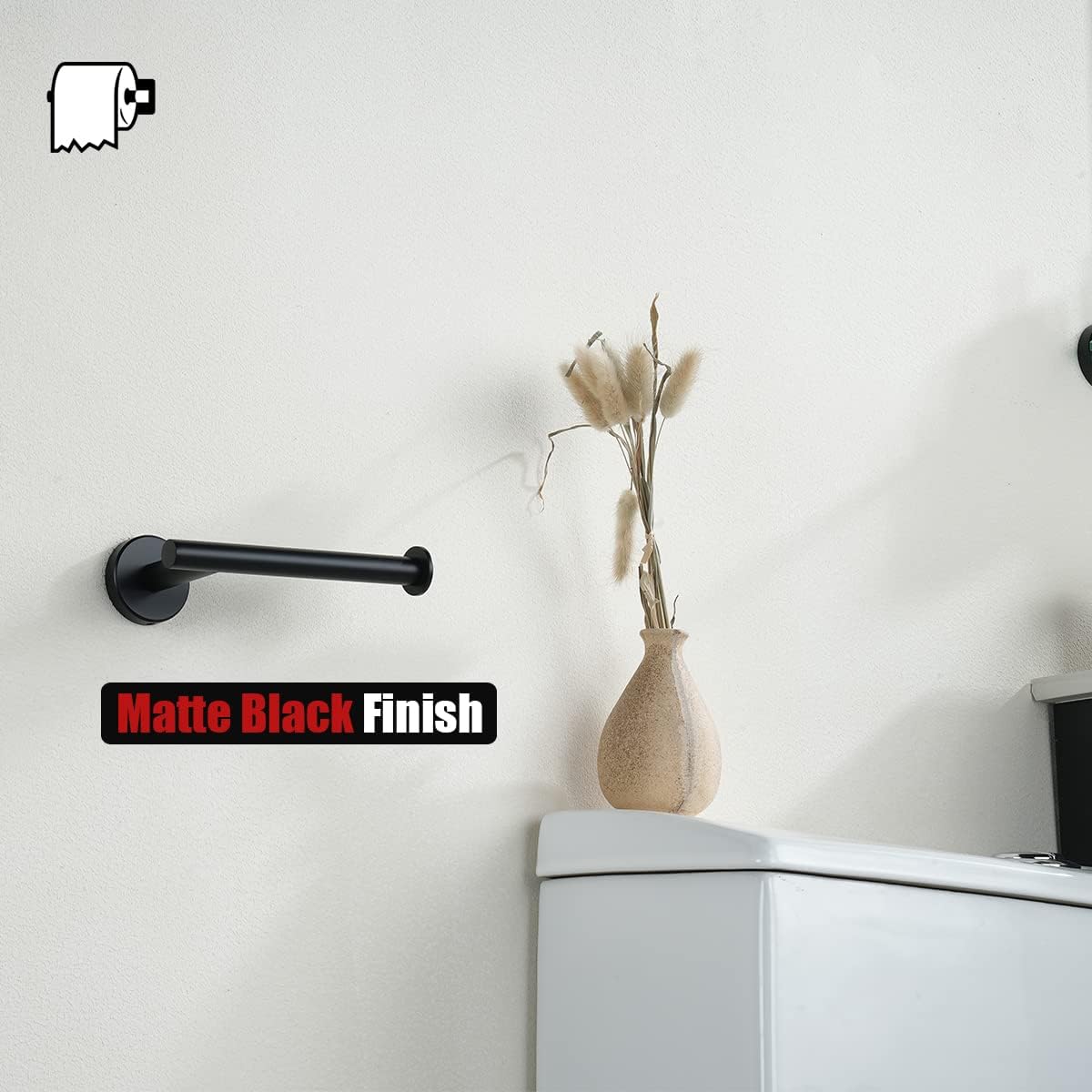 JQK Black Toilet Paper Holder, 5 Inch 304 Stainless Steel Thick 0.8mm Tissue Paper Dispenser, Matte Black Wall Mount, TPH120-PB