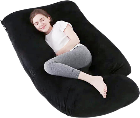 ALLOPERA Pregnancy Pillow, Full Body Maternity Pillow 57 inch, with Removable Washable Cover - Sleep Support for Legs, Back, Neck, Shoulder, HIPS, Belly for Pregnent Women, Velvet (Coal-Black)