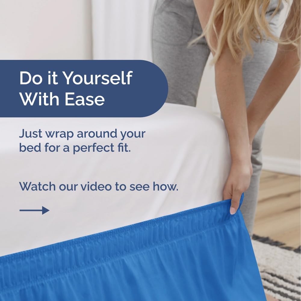 Wrap Around Dust Ruffle Bed Skirt - Royal Blue - for Full Size Beds w/ 15 Inch Drop - Easy Fit Elastic Strap - Adjustable Pleated Bedskirt w/Brushed Fabric - Wrinkle Free, Women, Men, Kids & Teens