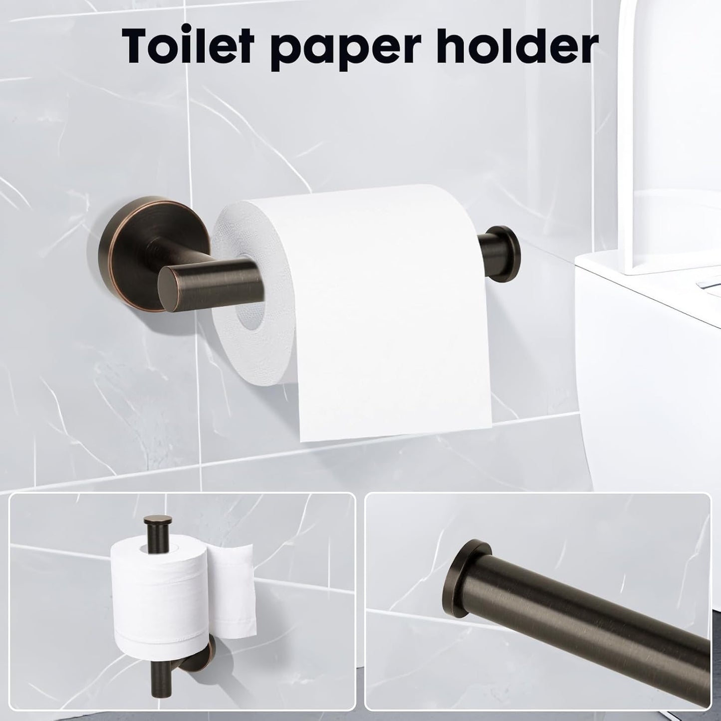 4 Piece Oil Rubbed Bronze Stainless Steel Bathroom Hardware Set Include Hand Towel Ring, Toilet Paper Holder,and 2 Robe Towel Hooks,Bathroom Accessories Set Oil Rubbed Bronze