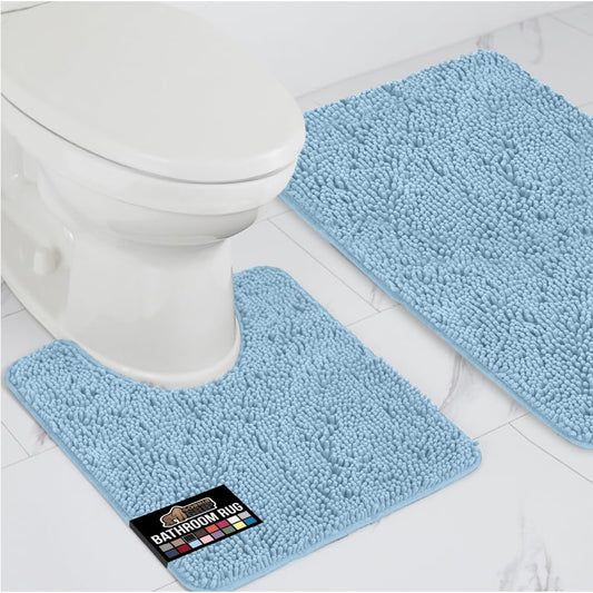 GORILLA GRIP Bathroom Rug Sets, Soft Chenille 2 Piece Area Rugs Set, Toilet Base Mat and 30x20 Carpet, Absorbent Microfiber Washable Mats Dry Quickly, Home Décor and Bath Room Accessories, Sky