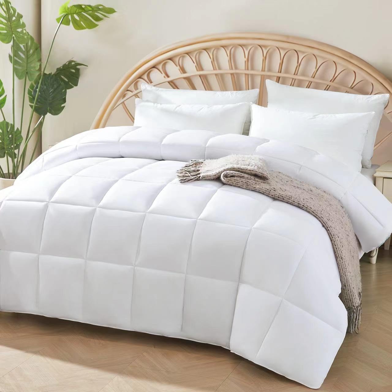 100% Viscose Made from Bamboo Comforter for Hot Sleepers- Breathable Cooling Silky Soft Duvet Insert Queen Size-with 8 Corner Tabs- All Season Comforter (88x88 Inches, White)