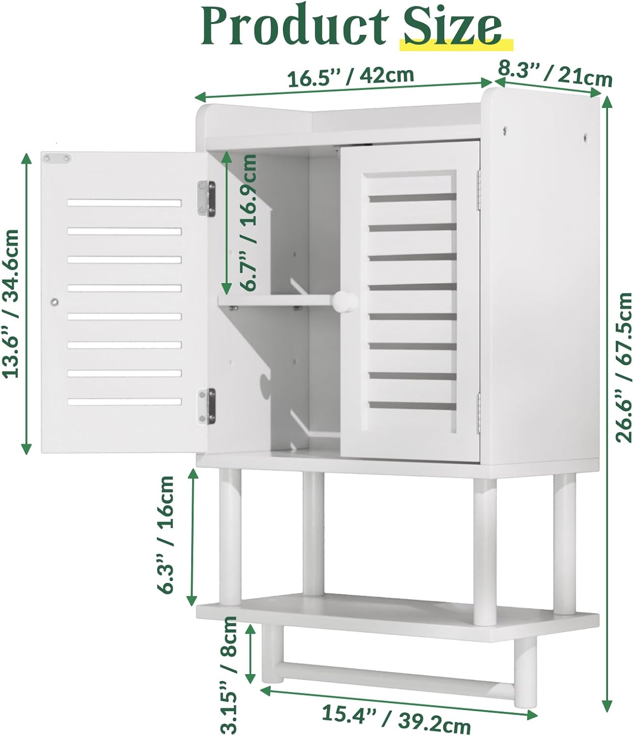 AmazerBath Bathroom Wall Cabinets, Bamboo Medicine Cabinets with Towel Bar, Hanging Over The Toilet Storage Cabinet with Adjustable Shelves, Organizer Cabinet for Small Spaces, 8.3x16.5x26.6 Inches