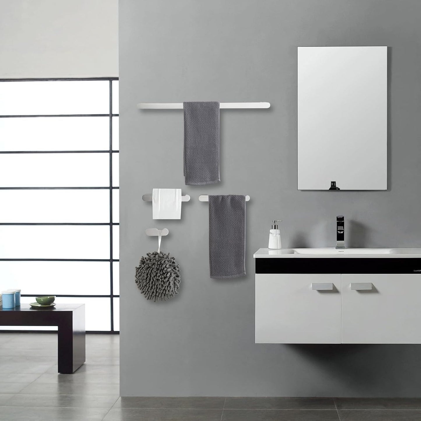 Bathroom Hardware Set, 4-Piece Towel Rack Towel Holder Toilet Paper Holder Towel Hooks Wall Mounted Towel Bar Stainless Steel Towel Racks, Brushed Nickel Bathroom Accessories Towel Bar Set, 16 inch