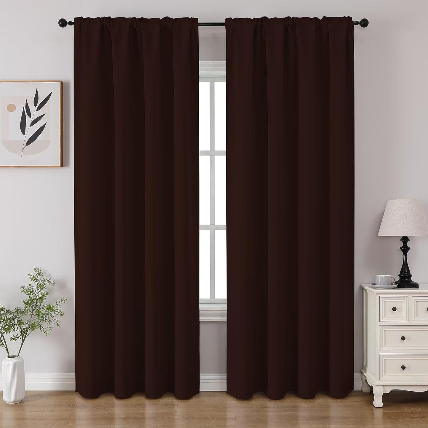 CUCRAF Blackout Curtains 96 inch Length 2 Panels Set, Rod Pocket Room Darkening Drapes for Bedroom Living Room, Insulated Thermal Light Blocking Window Curtain (W52 x L96 Inch, Chocolate)