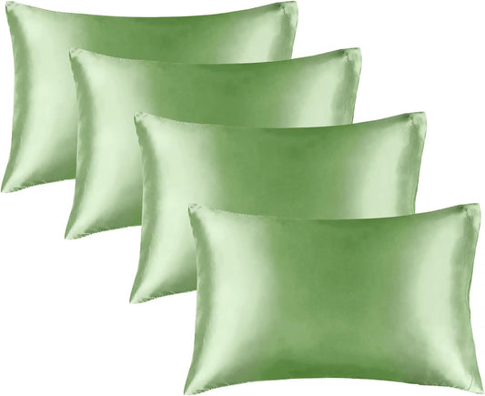 BEDELITE Satin Pillowcase for Hair and Skin, Super Soft Similar to Silk Pillow Cases 4 Pack with Envelope Closure, Cooling Pillowcases for Women Men (20"x26" Standard Size, Sage Green)