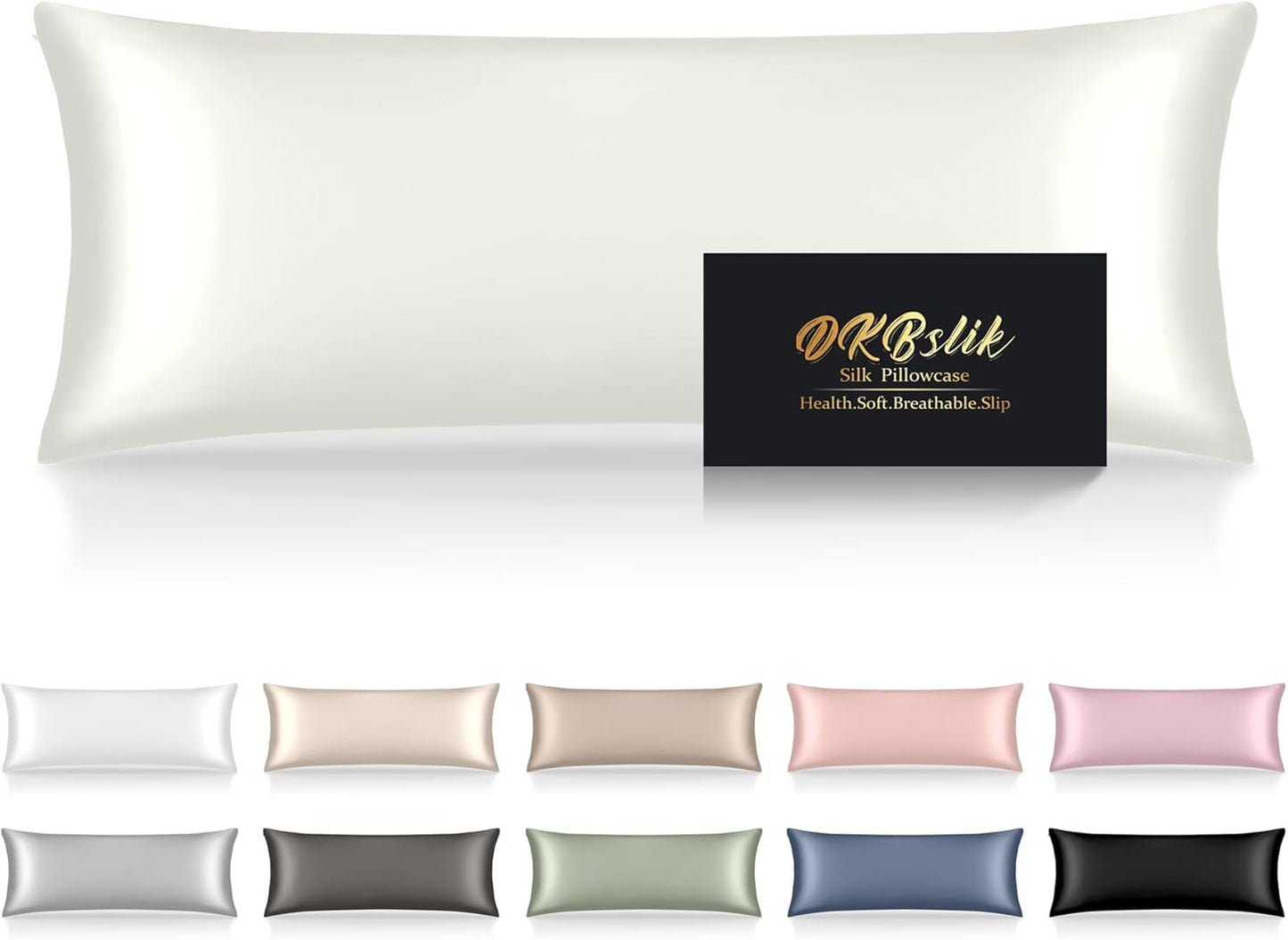 Silk Body Pillow Cases, Mulberry Silk Body Pillow Cover with Zipper, Smooth, Anti Acne, Cooling Sleep Both Sides Natural Silk Satin 20x54 Body Pillowcase, Gifts for Women Men, Ivory