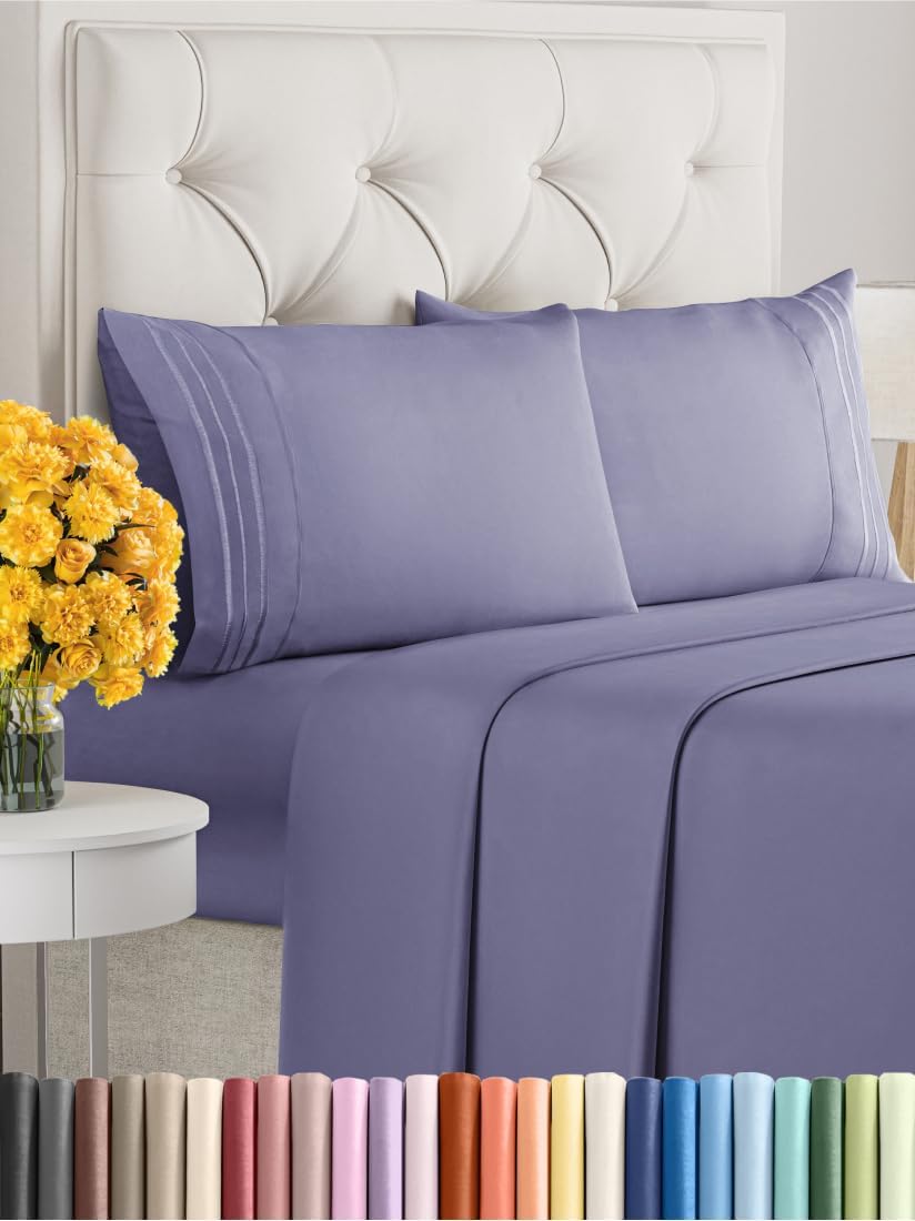 Cal King Size 4 Piece Sheet Set - Extra Soft, Breathable & Cooling Sheets - Hotel Luxury Bed Sheets for Women & Men - Deep Pockets, Easy-Fit & Wrinkle-Free Sheets - French Violet Oeko-Tex Bed Sheets