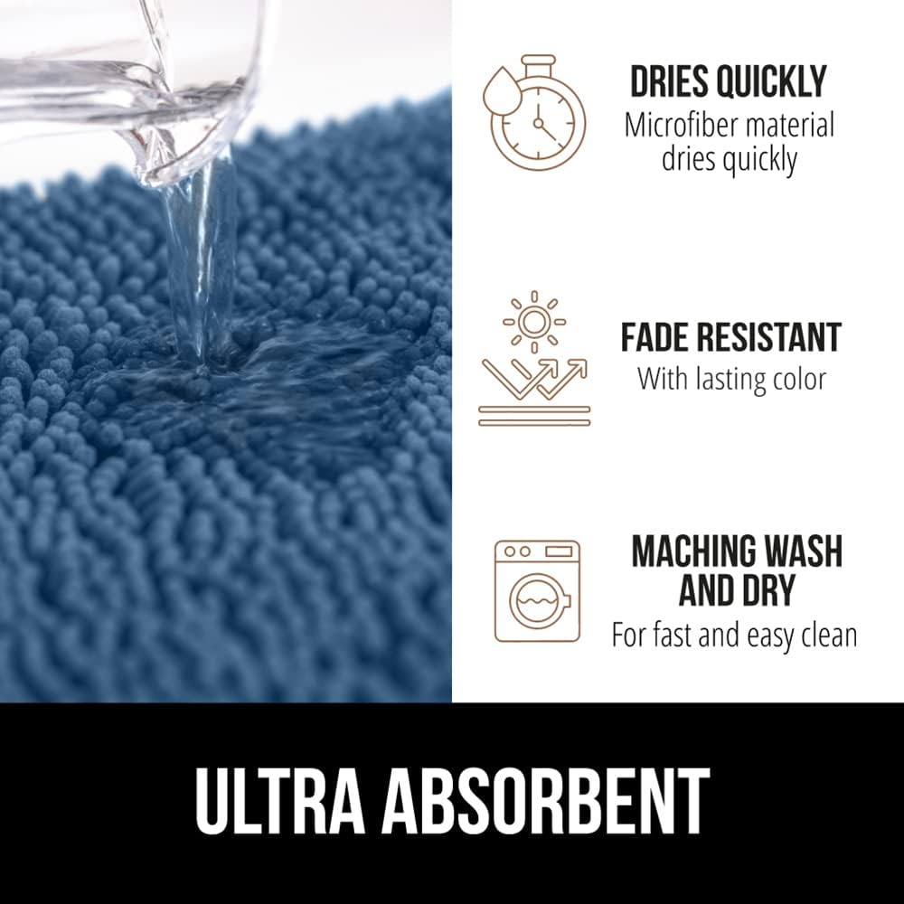 GORILLA GRIP Bath Rug Mat 30x20, Thick Soft Absorbent Chenille, Quick Dry Microfiber Mats, Rubber Backing Washable Shower Floor Rugs, Bathmat Runner, US Designed Bathroom Home Decor Accessories Blue