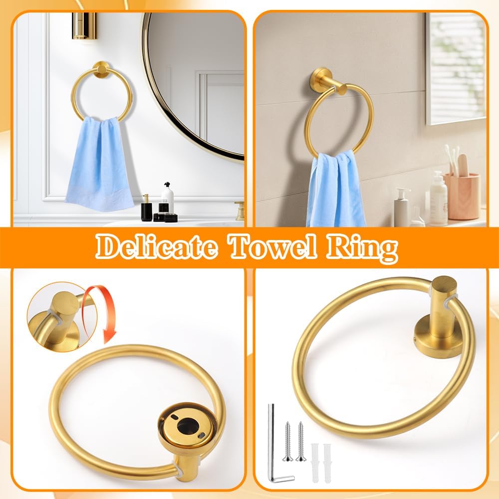 Gold 8-Piece Bathroom Hardware Set Stainless Steel, 24in and 16in Towel Bars Set Wall Mounted Bathroom Accessories