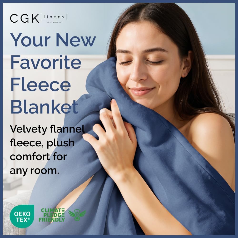 Ultra Soft Fleece Blanket Throw Size - Flannel Fleece Luxury Throw Blanket - Lightweight for Couch Bed Chair - Thick, Warm & Breathable - All Season Cozy Anti-Static Microplush Bedding, Washed Blue