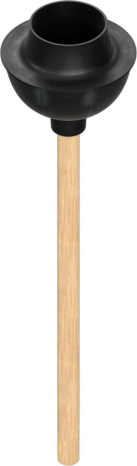 SteadMax Rubber Toilet Plunger, Double Thrust Force Cup, Heavy Duty, Commercial Grade with 18” Wood Handle (Pack of 3)