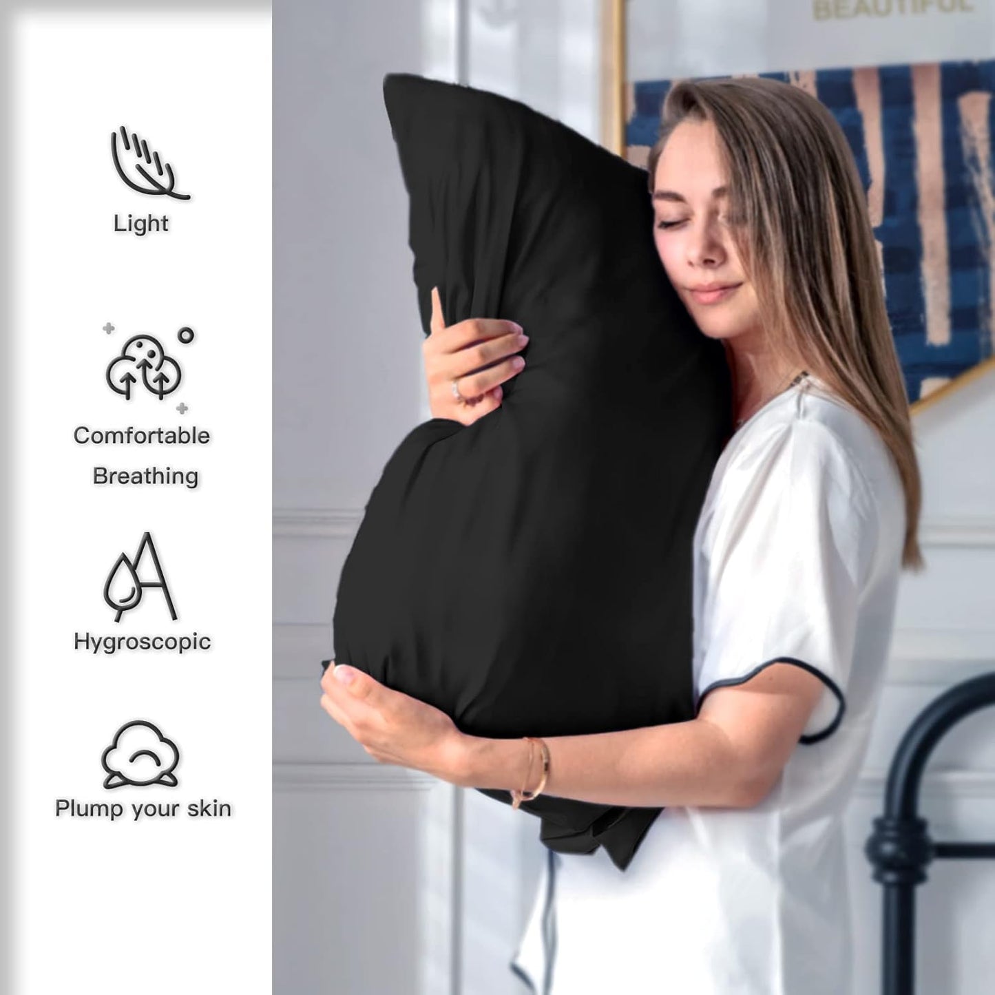Silk Pillowcase for Hair and Skin,Soft,Breathable and Sliky 100% Queen Silk Pillow Case Set of 2,Both Sides Natural Mulberry Silk Pillowcases with Hidden Zipper(Queen Size 20"X 30",2pcs)
