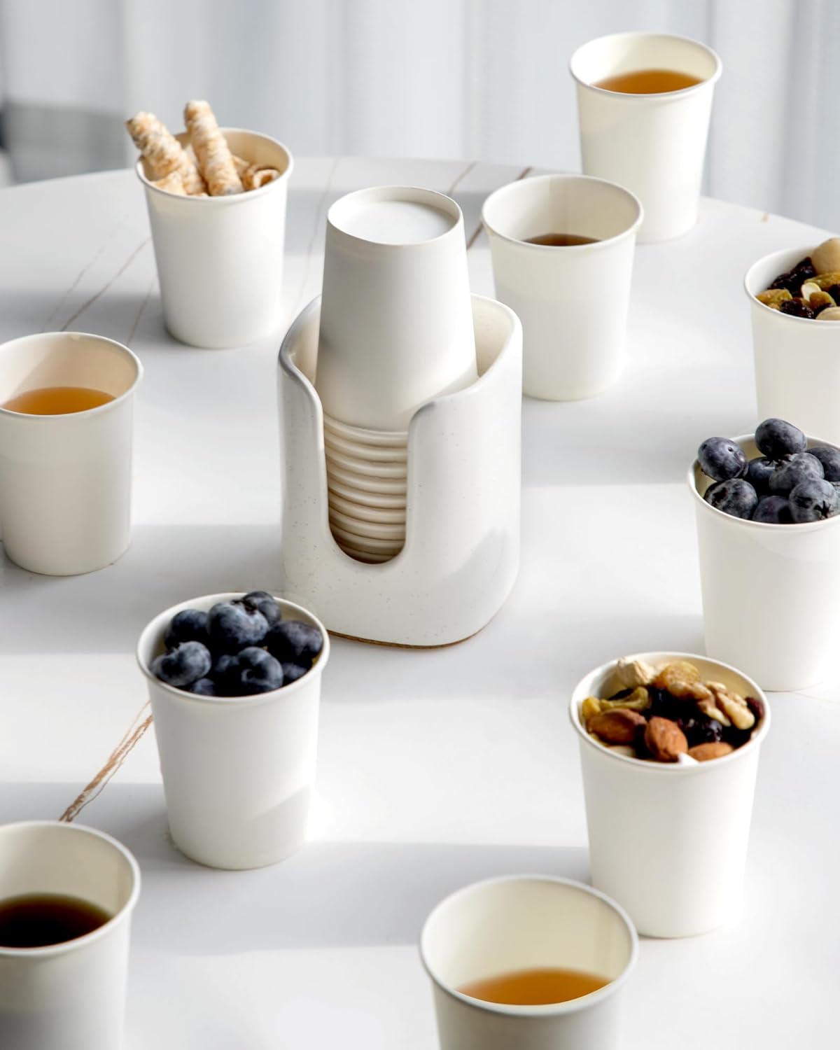 5 oz Square Ceramic Bathroom Cup Dispenser for Kids and Pregnancy - Disposable Paper Cup Holder for Mouthwash Cups on Bathroom Vanity Countertop (2 Pack, White)