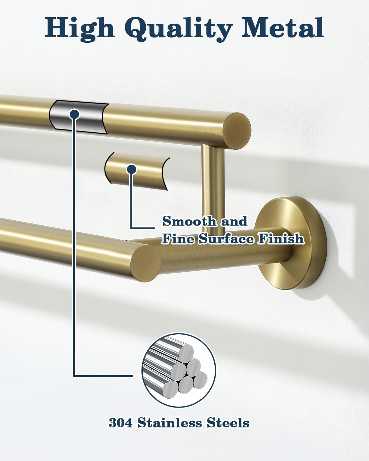 Alise Double Bath Towel Bars Towel Racks for Bathroom Lavatory,24 Inch Towel Holder SUS304 Stainless Steel Towel Hanger Towel Rail Wall Mount,Brushed Gold,GYT6902-G