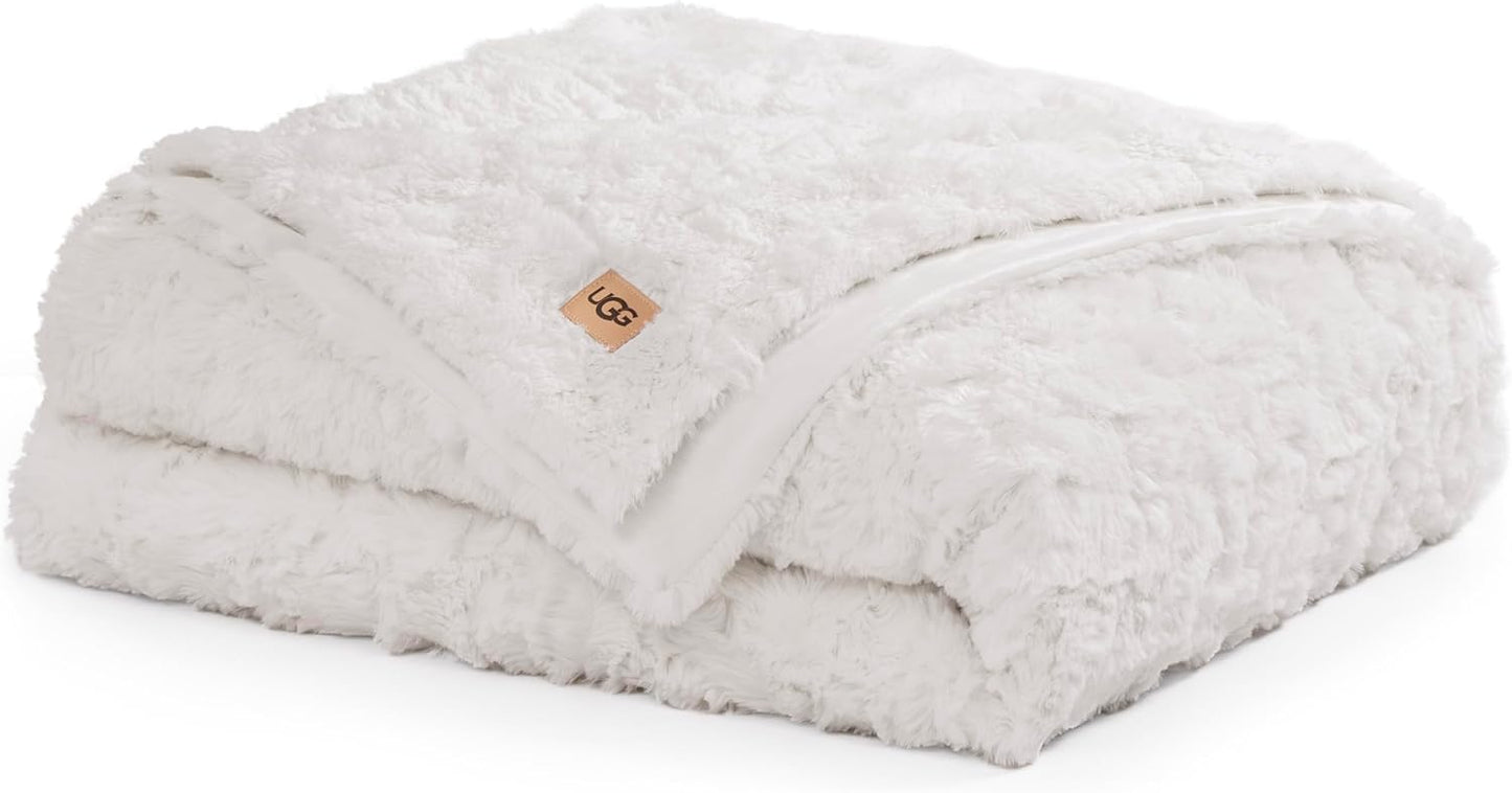 UGG Faux Fur Twin Blanket for Bed, Double-Sided Soft Blanket, Warm Large Throw for Couch, Washable Twin XL Bedding, Luxury Bedroom Decor, 66" x 90", Natural White (Adalee)