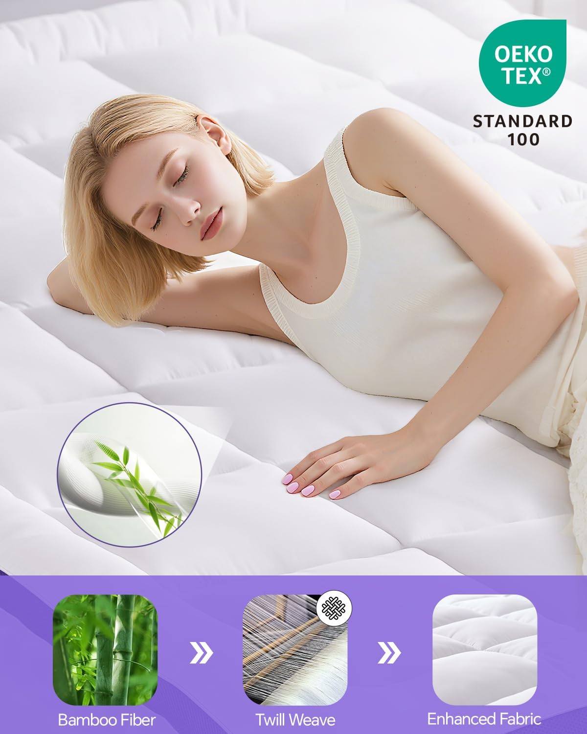 Dual Layer 4 Inch Memory Foam Mattress Topper King - 2 Inch Gel Memory Foam and 2 Inch Pillow Top Mattress Pad, Rayon Made from Bamboo Cover, 7-Zone Egg Crate Mattress Topper