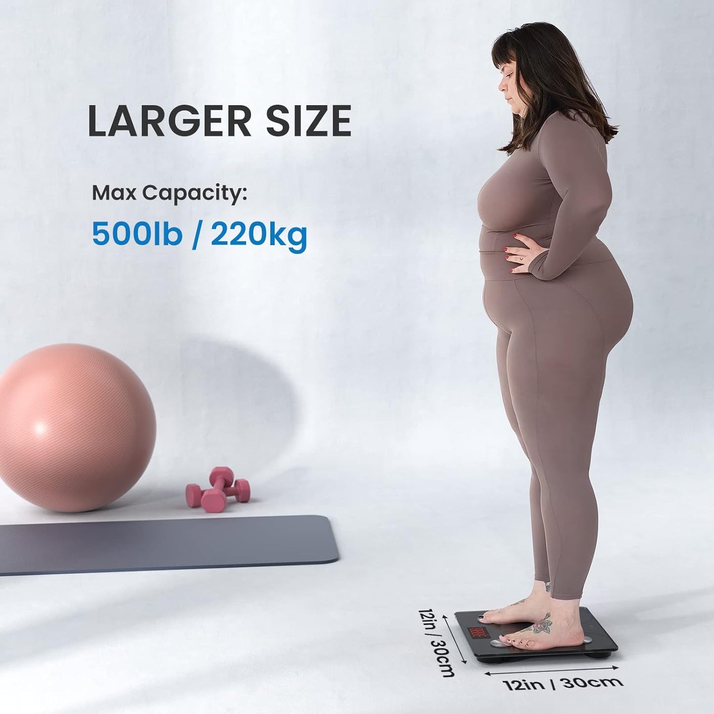 RENPHO Scale for Body Weight 500 lbs, Extra-High Capacity Smart Bathroom Scale with Ultra Wide Platform 12 x 12 inches, Body Fat Scale with Large LED Display, Health Monitor Sync App, Elis 1 L