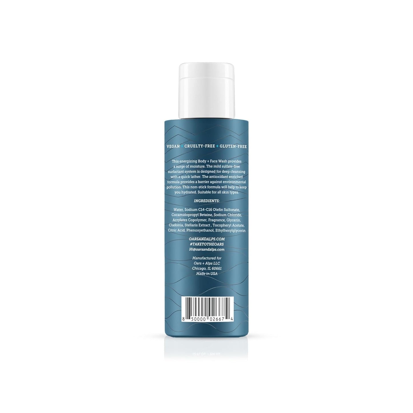 Oars + Alps Mens Moisturizing Body and Face Wash, Skin Care Infused with Vitamin E and Antioxidants, Sulfate Free, Fresh Ocean Splash, Travel Size 3.4oz, 2 Pack