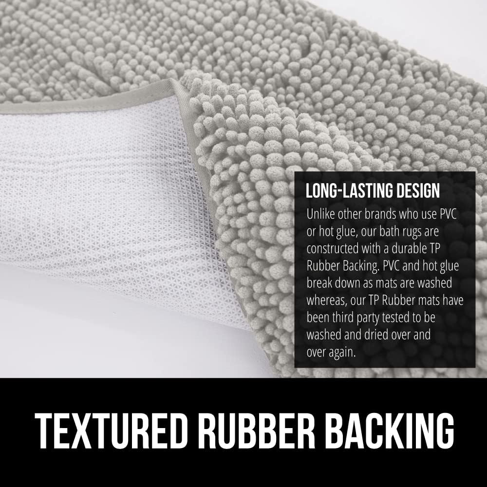 GORILLA GRIP Bath Rug Mat 44x26, Soft Absorbent Chenille, Quick Dry Microfiber Mats, Rubber Backing Washable Shower Floor Rugs, Bathmat Runner, US Designed Bathroom Home Decor Accessories Light Gray