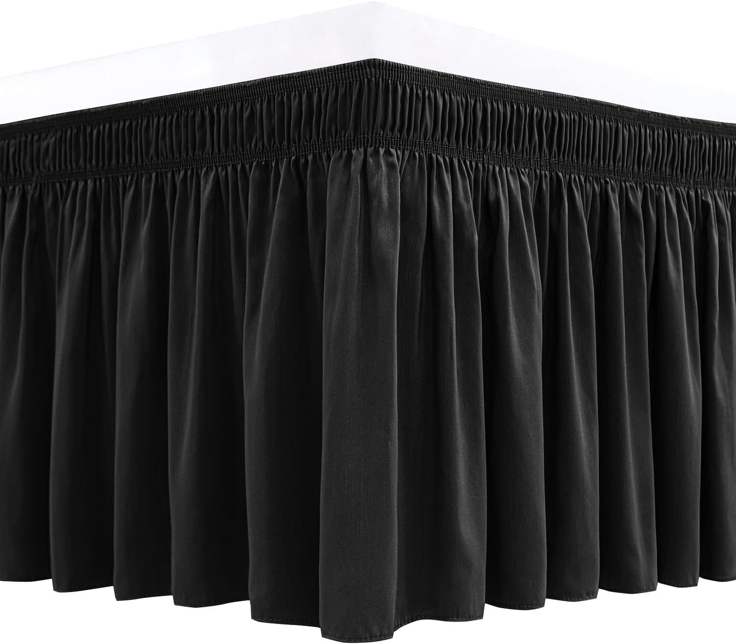 Biscaynebay Wrap Around Bed Skirts for King & Cal King Beds 14" Drop, Black Adjustable Elastic Dust Ruffles Easy Fit Wrinkle & Fade Resistant Silky Luxurious Fabric Solid Machine Washable
