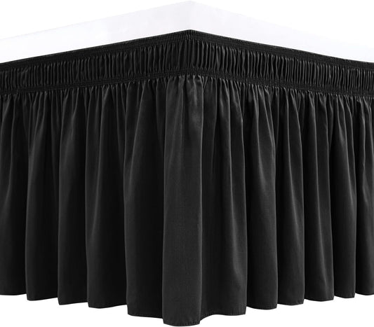 Biscaynebay Wrap Around Bed Skirts for Full & Full XL Beds 14" Drop, Black Adjustable Elastic Dust Ruffles Easy Fit Wrinkle & Fade Resistant Silky Luxurious Fabric Solid Machine Washable