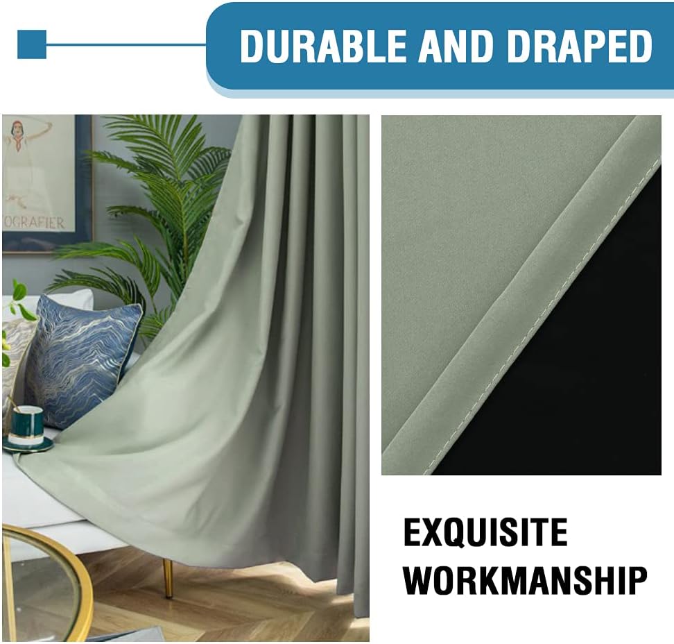 H.VERSAILTEX 100% Blackout Curtains for Bedroom Short Curtains Half Window Curtains for Kitchen, Privacy Energy Saving Curtain Tiers for Bathroom Shades, W 42 x L 36 inch, Light Sage, Set of 2