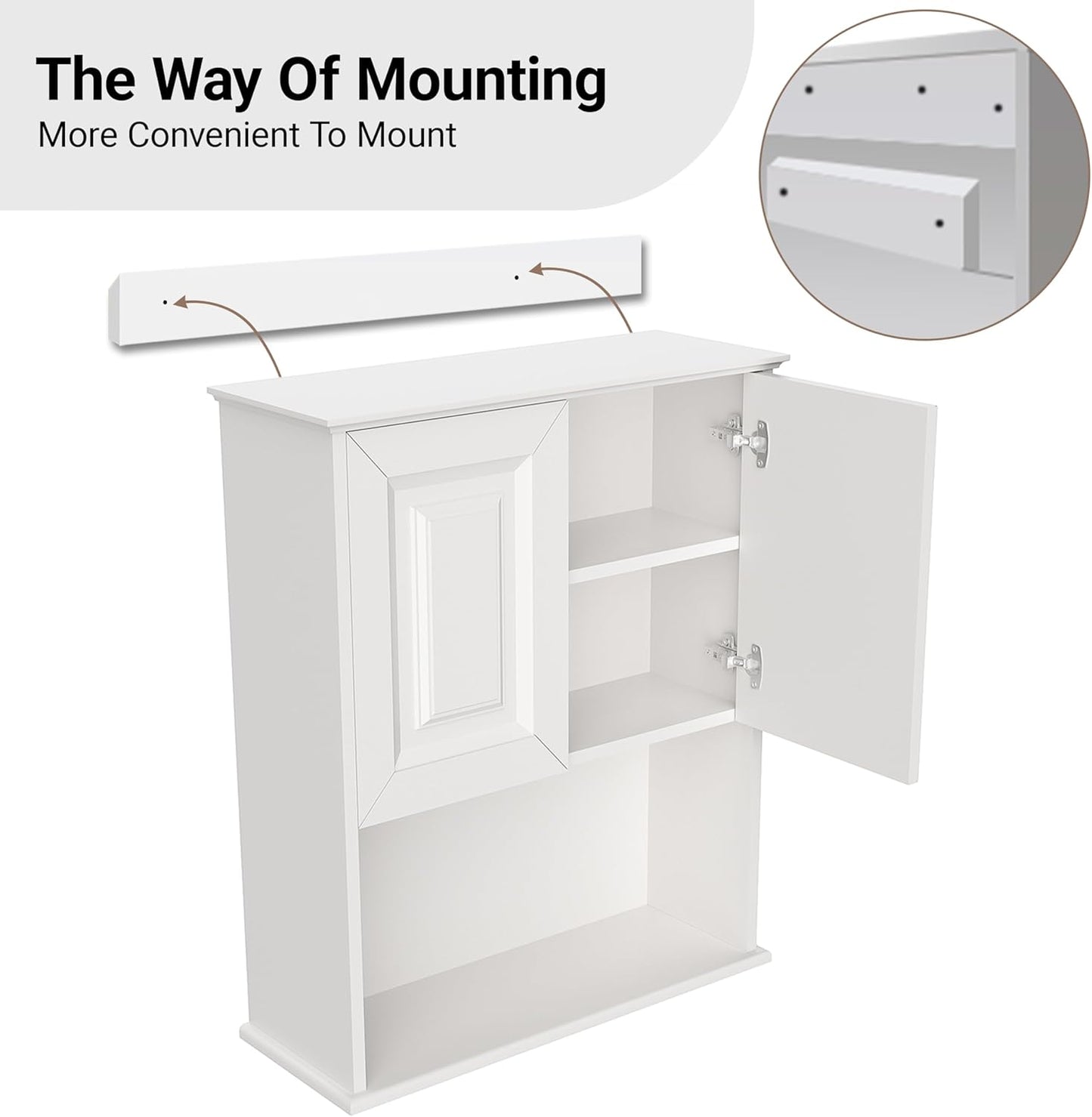 Bathroom Wall Cabinet Wooden with 2 Doors,Over the Toilet Storage Cabinet,Bathroom and Laundry Wall Mount Storage Medicine Cabinet with Open and Adjustable Shelf,Easy Assembly (Style B-1 PC, White)