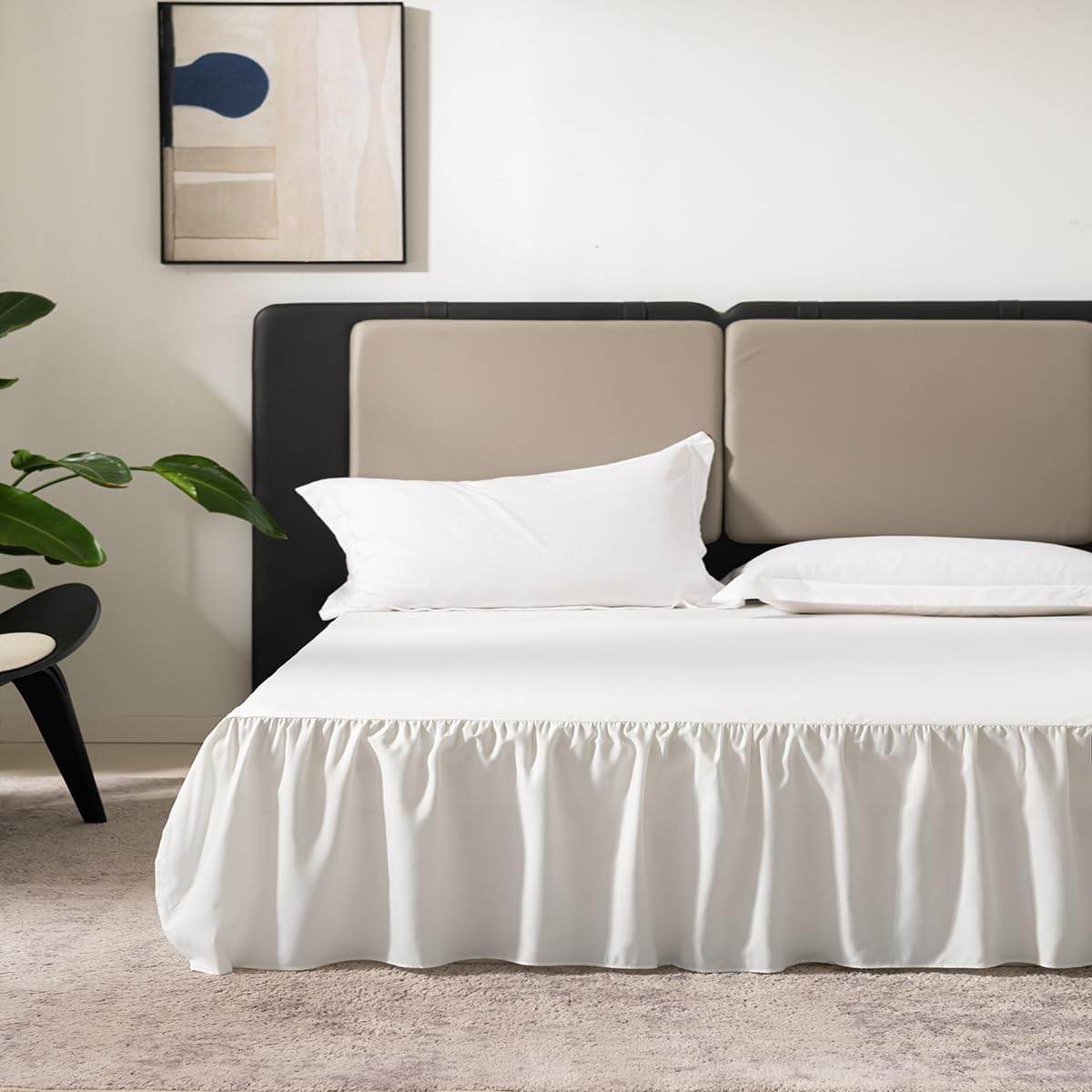 TSUTOMI Bed Skirt Queen Size Ruffled Bed Skirt with Split Corners, 18 Inch Drop Dust Ruffle Bed Skirts with Platform, Gathered Style, 100% Microfiber, Ivory