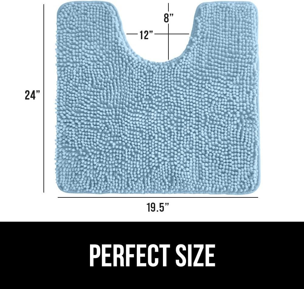GORILLA GRIP Plush Absorbent Shaggy Chenille Bath Rug Mat for Oval Toilet Base with Rubber Backing, Machine Washable Rugs, Soft Microfiber Contour Mats for Toilets, Bathroom Decor, Sky