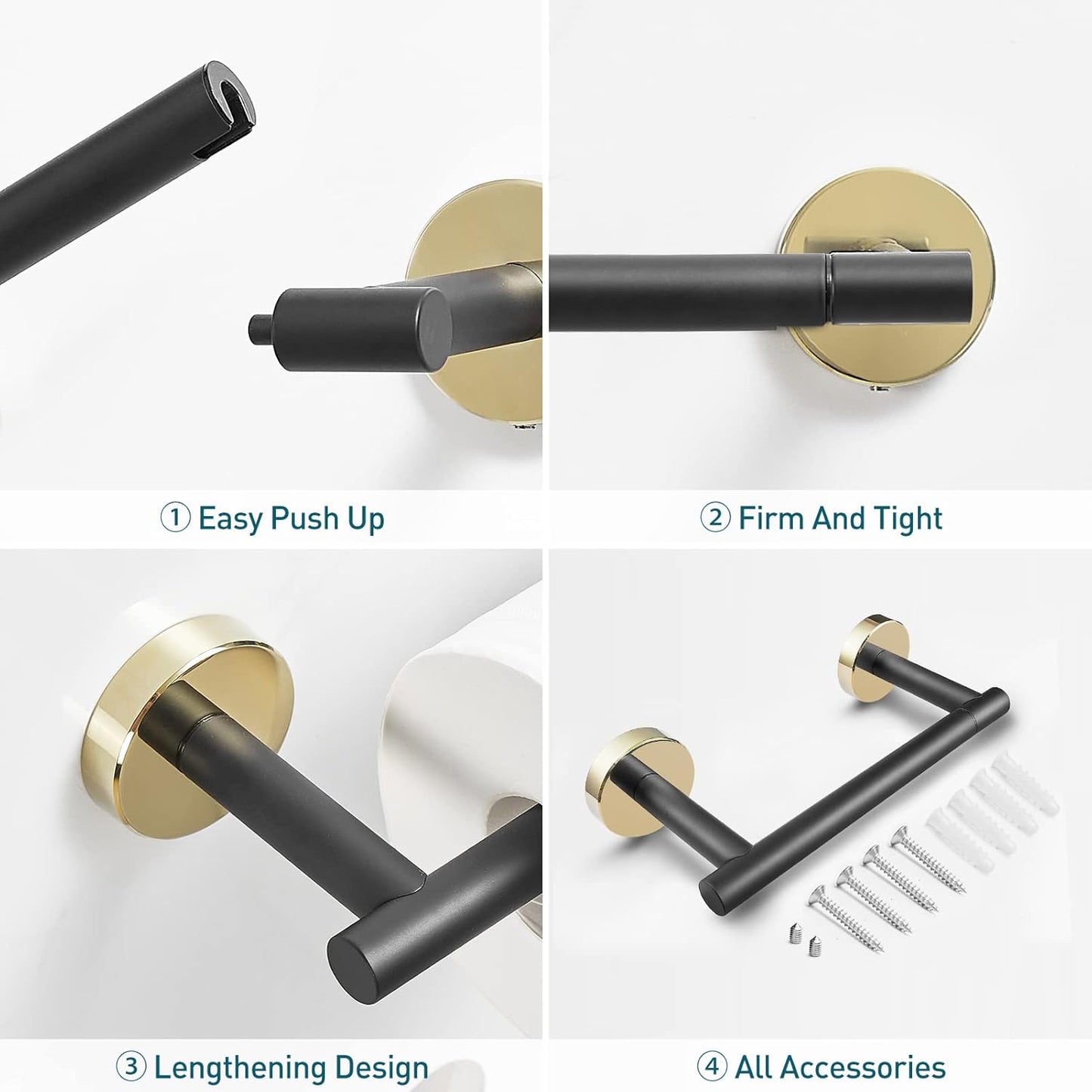 Toilet Paper Holder Matte Black and Gold, Metal Bathroom Rotating Paper Roll on Wall Mounted with Lock, SUS 304 Stainless Steel Mix Color Toilet TP Large Mega Roll Holder Classic