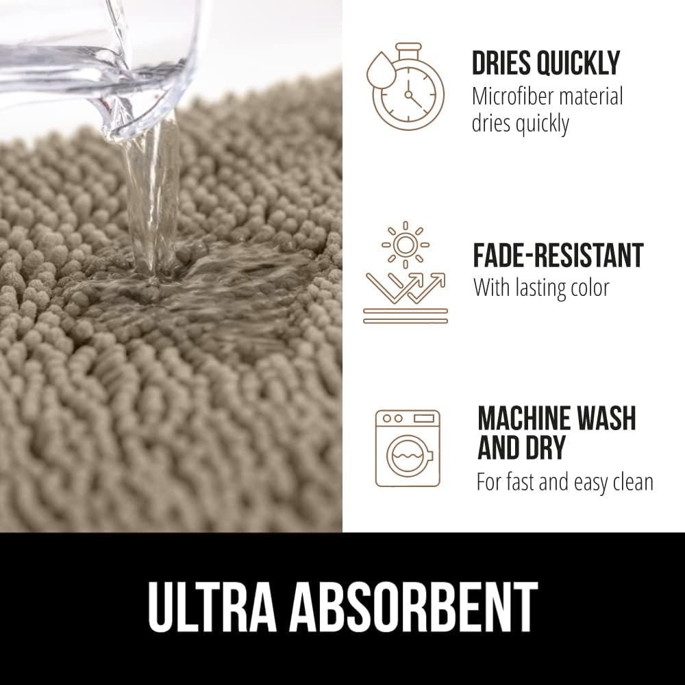 GORILLA GRIP Bathroom Rug Sets, Soft Chenille 2 Piece Area Rugs Set, Toilet Base Mat and 30x20 Carpet, Absorbent Microfiber Washable Mats Dry Quickly, Home Décor and Bath Room Accessories, Gray Beige