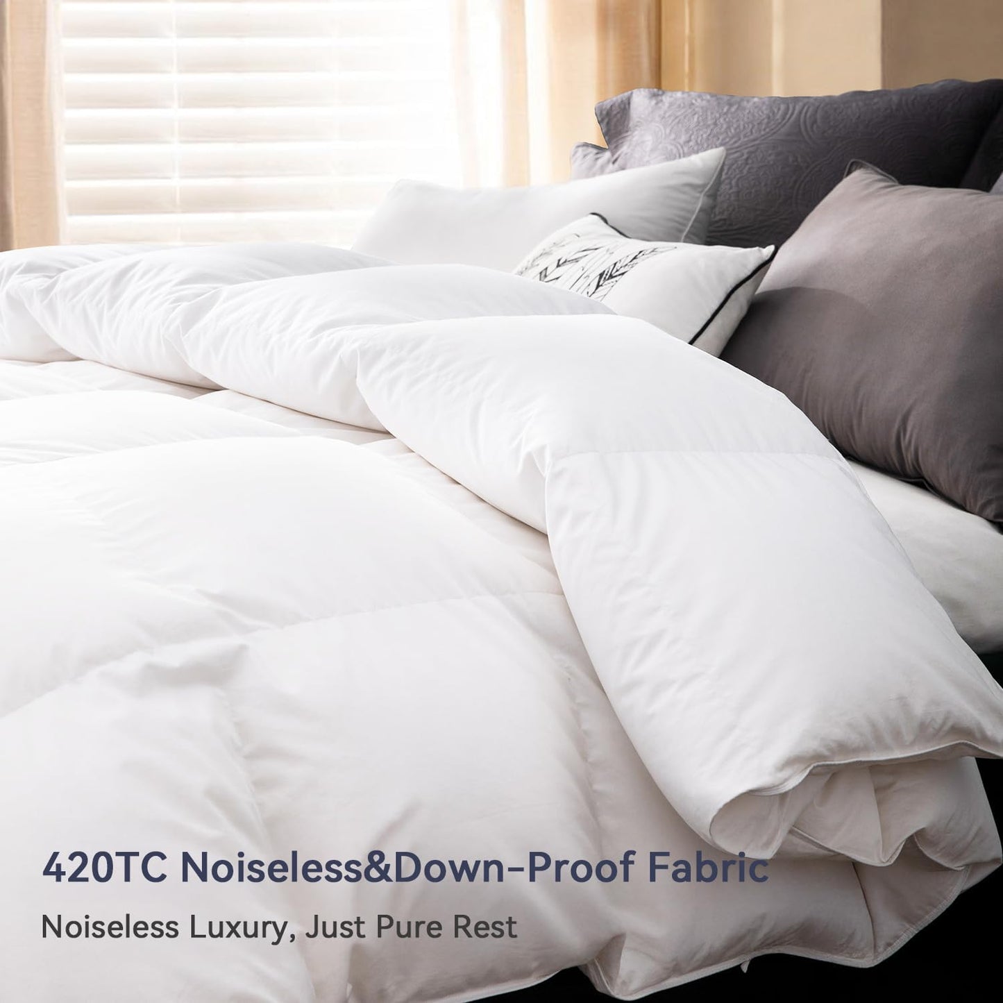 Globon Goose Down Comforter California King Size All Season Duvet Insert,420Thread Count Ultra Soft Noiseless Shell,800 Fill Power, with Corner Tabs,White