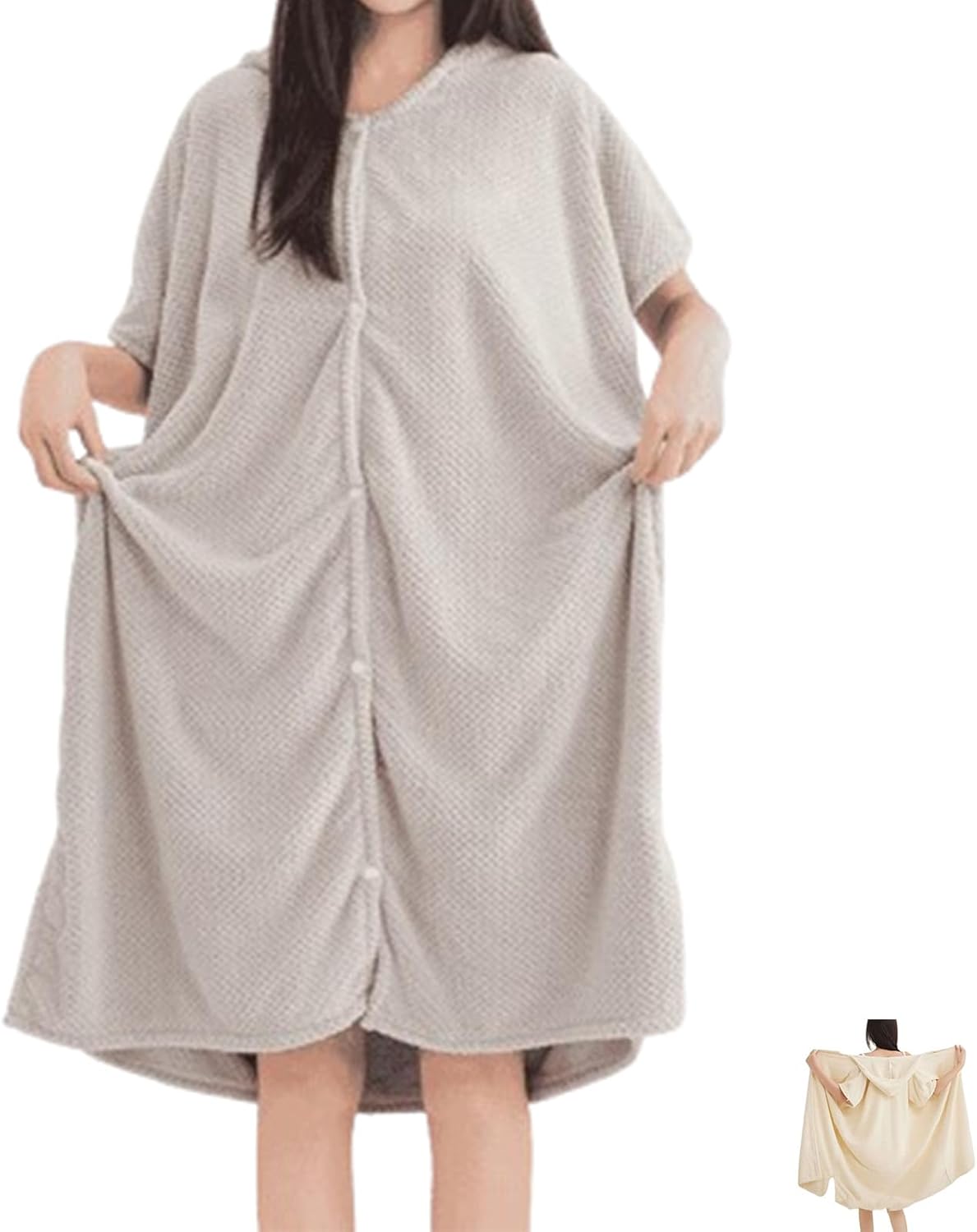 Women’s Cozy Hooded Textured Grid Bathrobe – Soft Lightweight Loungewear Robe with