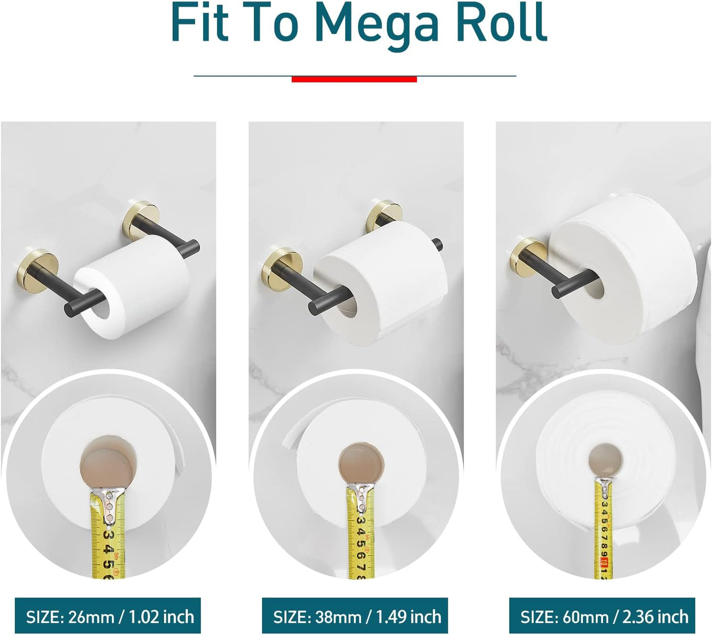 Toilet Paper Holder Matte Black and Gold, Metal Bathroom Rotating Paper Roll on Wall Mounted with Lock, SUS 304 Stainless Steel Mix Color Toilet TP Large Mega Roll Holder Classic