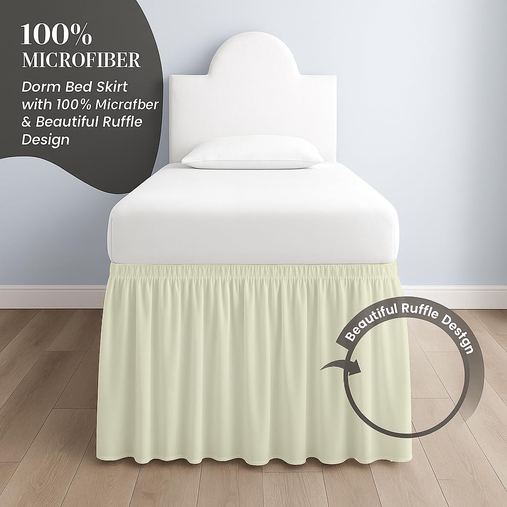 Cottingon Dorm Bed Skirt Twin XL 36" with Split Corners, 100% Microfiber Soft and Stylish, College Room Essential, Extra Long Dust Ruffle for Extended Beds, Ivory
