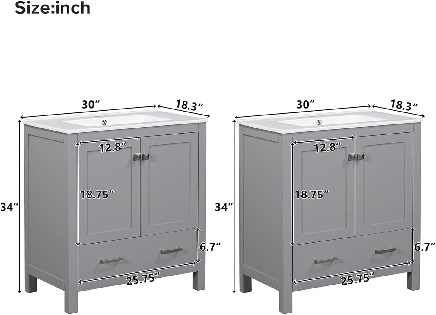 60" Bathroom Vanity Set with Double Vanities, Double Ceramic Sinks, Storage Shelf, Soft Closing Doors, Divided Drawers (Mirror not Included), Large Bathroom Vanity Sink Set (Grey)