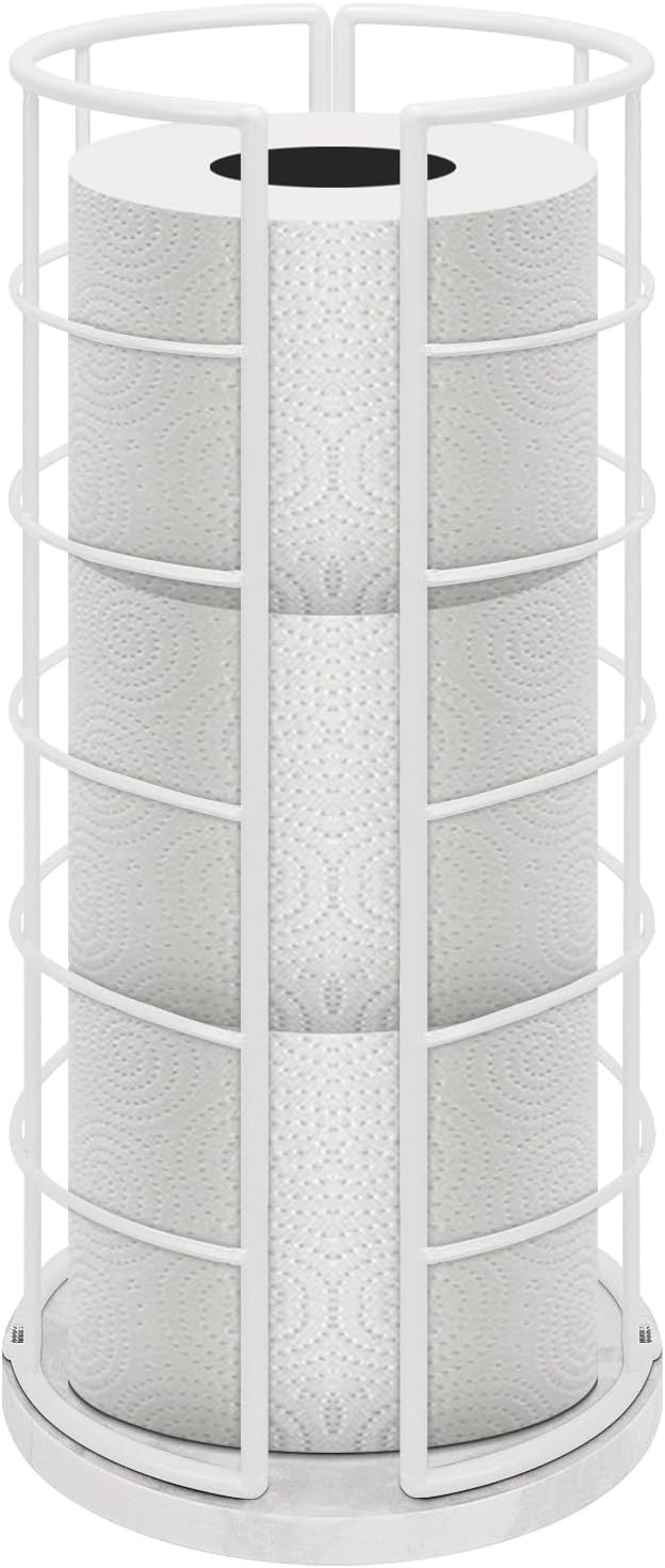 NearMoon Toilet Paper Organizer Stand, Free Standing 3 Rolls Tissue Storage, Metal Bathroom Accessory, Rustproof Toilet Roll Holder for Kitchen Countertop Inside Cabinet Shelf(Marble Base, White)
